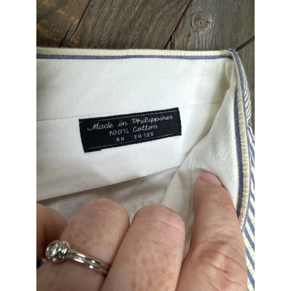 Hardy Amies Vintage Two-Piece Suit 36x30 White w/ Blue Stripes 100% Cotton
